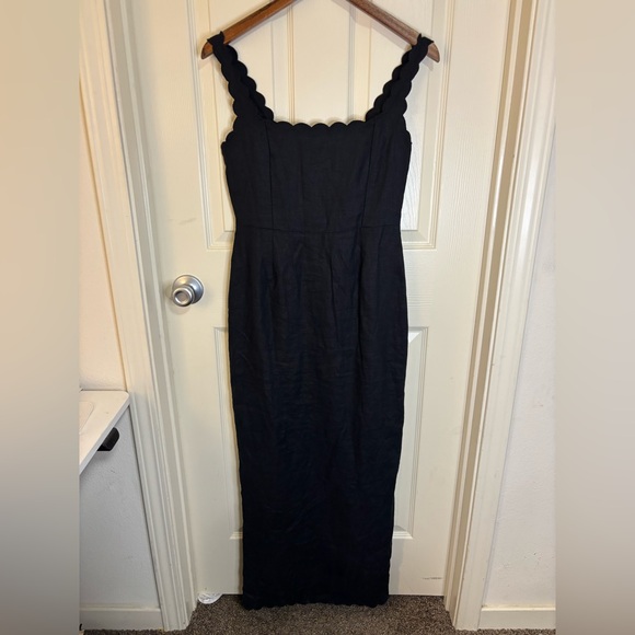 Posse Black Linen Scallop Maxi Dress | Size S - Picture 4 of 8